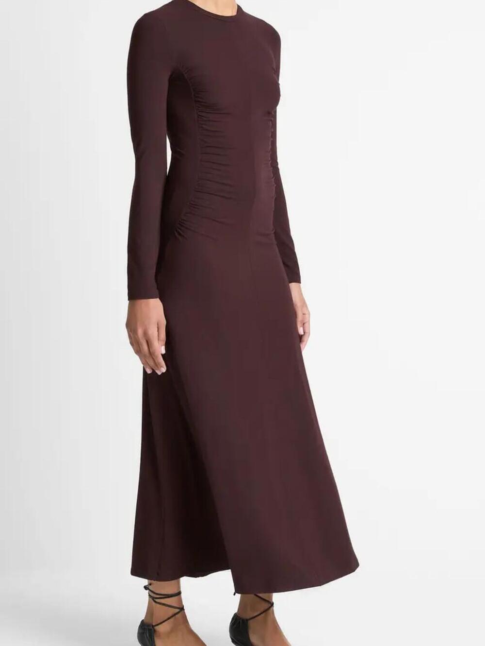 Vince Long Sleeve Ruched Burgandy Midi Dress - Picture 10 of 11